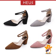 Women Thick Heels/Ladies suede elegant heels/Slip-on women shoes with heel/Kasut wanita bertapak tin