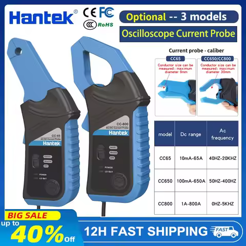 Hantek Oscilloscope CC65 CC650 CC800 AC/DC Current Clamp Probe 20KHz/400Hz Bandwidth 1mV/10mA 65A/65