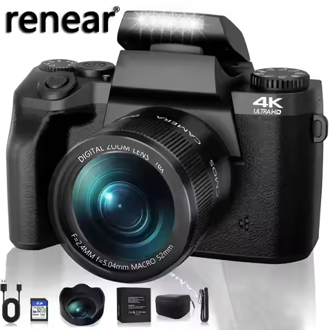 4K 64MP Video Camera Professional Instant Auto Focus 60FPS Vlog Camcorder Dual Lens 16X Zoom Touch f