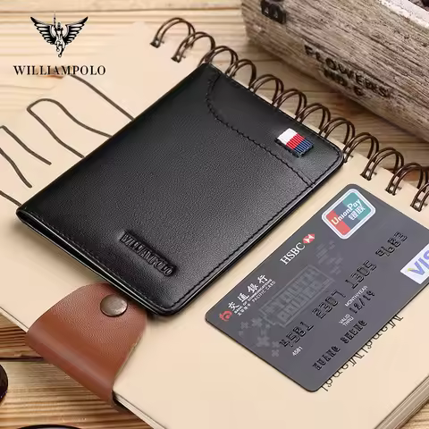 WILLIAMPOLO RFID Men's Leather Wallet Slim Male Wallets Credit Card Door Small Purse Resale Bargains
