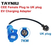 TAYNIU EV Portable Charger 3pin UK Plug To CEE Blue Power Female Plug Socket Adapter Blue CEE Connec