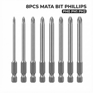 Set Mata Bor Obeng Philips 8 Pcs PH0 PH1 PH2 Baja Paduan Krom Vanadium Kuat - 6887