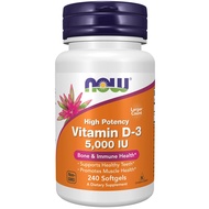 (10/2028) NOW Supplements Vitamin D-3 5000 IU High Potency Structural Support 240 Softgels วิตามินดี