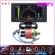 QUYPV แรงดันน้ำมันเกจแบบดิจิตอล6อิน1 LCD ติดรถยนต์อุณหภูมิเซตเครื่องนอนสีชมพูน้ำมาตรวัดความเร็วรอบเครื่องรอบต่อนาที8-18โวลต์สำหรับรถบรรทุก APITV