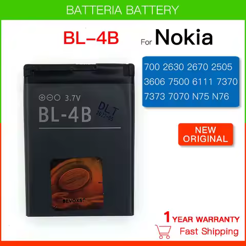 Genuine Replacement battery BL-4B for Nokia 2505 2660 5000 7070 7088 7373 7500 7500P N75 N76 1682 36