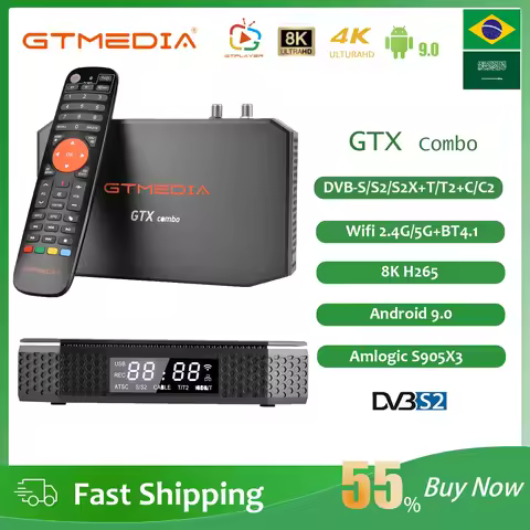 GTMEDIA GTX COMBO 4K 8K UHD Android 9.0 Satellite Receiver,DVB-S2/T2/C 2G+32G,Support m3u cam CA Car