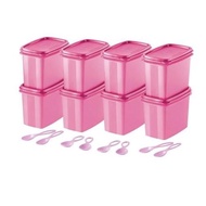 Tupperware 840ml Pink Shelf Savers with Spoon (A2907) Tepung Susu Food Container Ingredient with Sudu Spoon Bekas Set