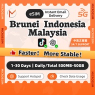 Brunei/Indonesia/Malaysia eSIM 1-30 Days Daily/Total Unlimited Data | High Speed Travel Data | 24H I