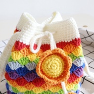 Literary Wool Bag Small Fresh Messenger Bag Crochet Cloth Bag Fragrant Language Rainbow Bag Hand Kni