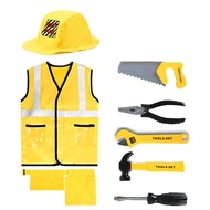 5PC Kids Construction Worker Costume Toddler Worker Career Dress Up Vest Maintenance Worker Playset 