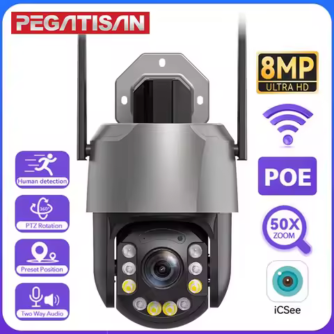 PEGATISAN 8MP 50X Zoom PTZ Camera WiFi 4K Ultra HD 20X Outdoor Surveillance 120m Ultra Long IR Visio