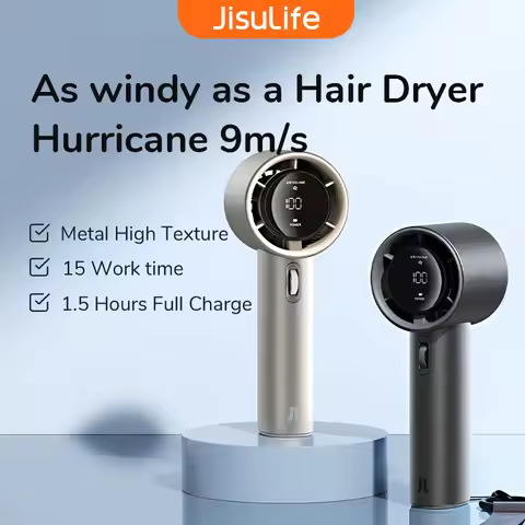 JISULIFE Mini Handheld Portable Fan, 100 Wind Speeds, 5000mAh Battery Rechargeable, LED Digital Disp