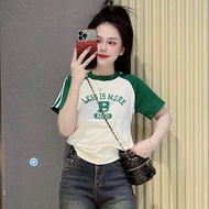 Áo Thun Nữ Dáng Ôm 35 Đến 55kg Tay Raglan Chữ Nổi [Mã B13 Less Is More] Borip Cotton Co Giãn Không B