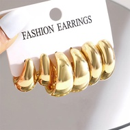 3 Pairs Retro Gold Silver Big Circle Hoop Earrings Set for Women Accessories Hypoallergenic