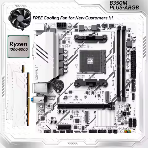 JGINYUE B350M-PLUS ARGB Motherboard Kit AM4 Ryzen 1000-5000 5500 5600 CPU DDR4 MAX 32GB M.2 NVMe SAT