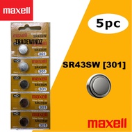 🔥 [MAXELL JAPAN] Watch Battery Batteries Silver Oxide 1.55V SR43SW - 386 / 301 5pcs PROMO Bateri Jam