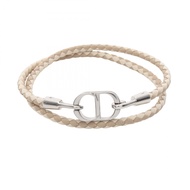 【二手】Dior CD Icon 編織皮革雙鍊手鍊 B1973HOMLE069L 米色皮革不銹鋼手鍊 男士新款