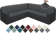 ALIECOM Corner Couch Cover Sectional L Shape Sofa Cover Gray Stretch Soft Fleece U Shaped Sectional Slipcovers for Living Room Magic Non Slip Pet Dog Friendly Furniture Protector (Dark Gray, Large)