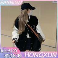 HONGXUN เสื้อคู่แขนยาวสไตล์เกาหลี,แจ็คเก็ตเบสบอลสุภาพสตรีกระดุมแถวเดียวเข้าได้กับทุกชุดแจ็คเก็ตนักบิน