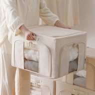 日本霜山 三面開口折疊式衣物收納箱(附透窗)-53L-3入