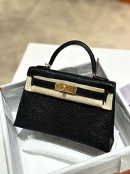 Hermes mini kelly 二代 ,蜥蜴皮,黑金 B刻