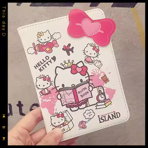 Kawaii Hello Kitty Cute Passport Bag Document Bag Animation Peripheral Protective Cover Card Holder 