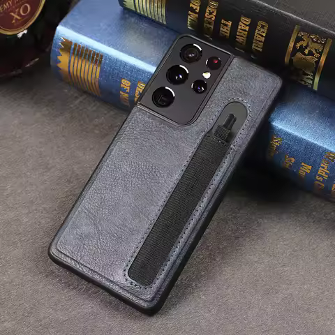 Stylus S-Pen Socket Slot Phone Case For Samsung Galaxy S21 Ultra G9980 G998D G998U Leather Protectiv