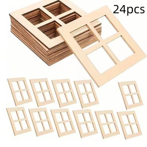 12/24/36Piece Wooden Miniature Window Set (2.76 x 2.76 in) Mini House Home Accessories, Doodling and