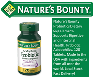 [ Exp : Sep 2022 ] Nature's Bounty Probiotics Dietary Supplement. Supports Digestive and Intestinal Health. Probiotic Acidophilus. 120 Tablets. Made in the USA with ingredients from all over the world. Local Stock. Fast Delivery!