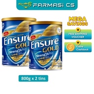 (FREE 2 Sachet) Abbott Ensure Gold Wheat 800g x 2 (TWIN) EXP:03/2027 [ milk powder, adult, tepung su
