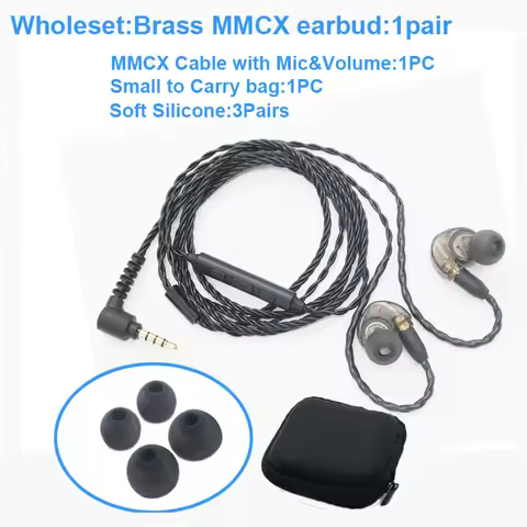 MMCX brass Earbud with Microphone Replacement Earphone Cable Fit Shure Earphone SE215 Se535 UE900 SE