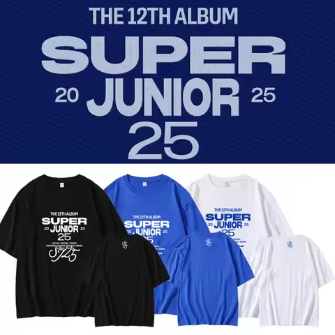 ‌Super Junior T Shirt 12TH ALBUM Super Junior 25 Letter Print T-shirt Kpop Fashion Men Women Summer 
