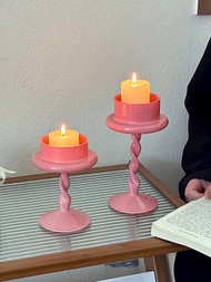 1入粉色玻璃燭台,歐式茶蠟燭台,適用於婚禮生日裝飾,浪漫燭光晚餐裝飾
