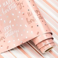 LeZakaa Reversible Pink Birthday Wrapping Paper Roll for Girls Women, Happy Birthday Lettering & Str