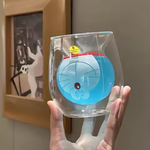 Cartoon Doraemon Double Layered Glass Shaped Milk Cup Juice Coffee Decorative Modeling Cup Restauran