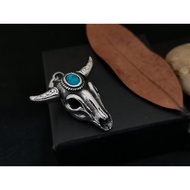 Stainless steel Bull Head Inlay Turquoise men's pendant