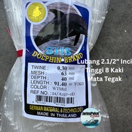 030MM X63MM(2.1/2" Inci) X 40md X 91.4Mtr Pukat Jaring Ikan / Mata Tegak / Isi Kosong / Warna Putih/
