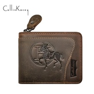 Cow Leather Vintage Men Short Wallet Zipper Wallet