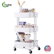 【ready stcok】3 tier multifunction storage trolley rack office shelves home kitchen rack with plastic wheel / 3 Tier