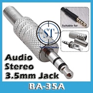 BA-35A 3.5mm Stereo Audio Jack 3 Pin SILVER Mini Stereo Aux Iron 2 Lines for headphones 3.5 speakers
