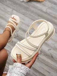 女性夏季厚底楔形海灘涼鞋,羅馬風格拖鞋適用於戶外