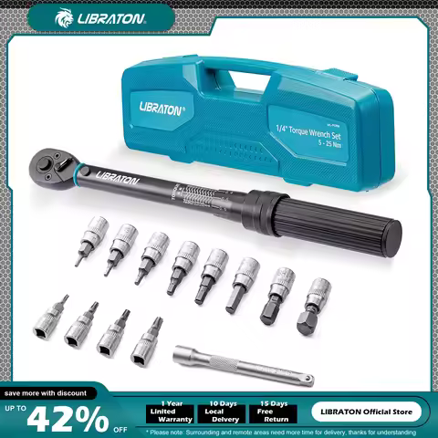Bike Torque Wrench 1/4'', 5-25Nm, 0.1Nm Micro, Drive Click Torque Wrench Set, Hex, Torx/Star Bit Soc