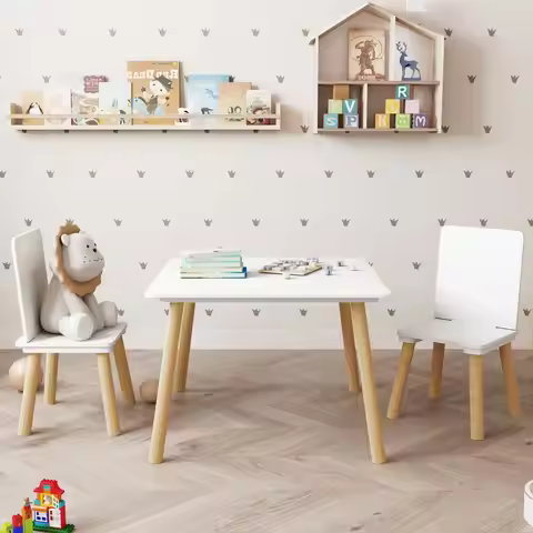 Table and 2 Chairs Set, 3 Pieces Toddler Table and Chair Set, Kids Table amp Chair Sets, Kid Play Ta
