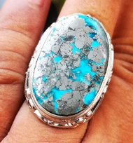 Batu akik natural pirus Persia badar perak jumbo
