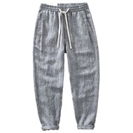 Japanese yarn-dyed linen pants, men's thin, loose, oversized, versatile straight leg pants, draped pants, men's casual pants
