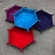 Rolling Folding Hexagon Dice Game Storage Tray Holder Double Sided Thick PU Leathe;Velvet Dice Mat O