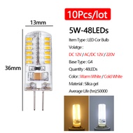 10ชิ้นหลอดไฟไฟฝักข้าวโพดแอลอีดี G4 AC 220V AC DC12V 3W 5W 7W 24 48 64LEDs 3014 SMD Cool Warm ซิลิโคน