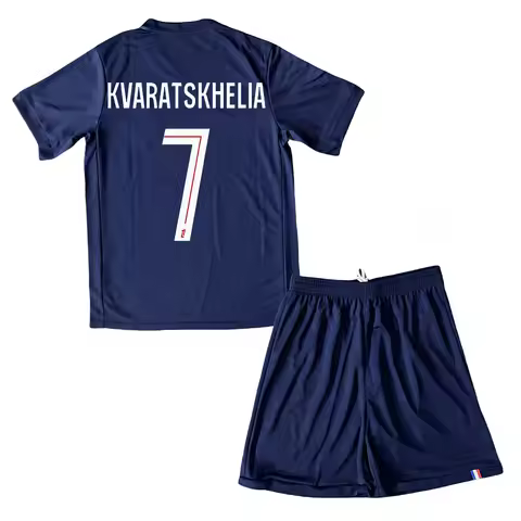 25-26 Mens/Kids New Activewear PSG Soccer #7 Kvaratskhelia Jerseys Fashion Sports T-Shirt Blue