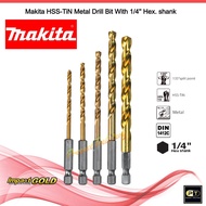 Makita HSS-TiN Metal Drill Bit With 1/4'' Hex. shank ( 3mm-12mm )