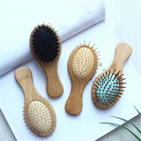 Bamboo Baby Hair Brush Scalp Massage Comb Natural Wooden Air Cushion Massaging Brush Paddle Detangli